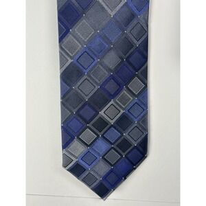 Kenneth Cole Reaction Silk Tie Blue Gray Geometric Men Necktie